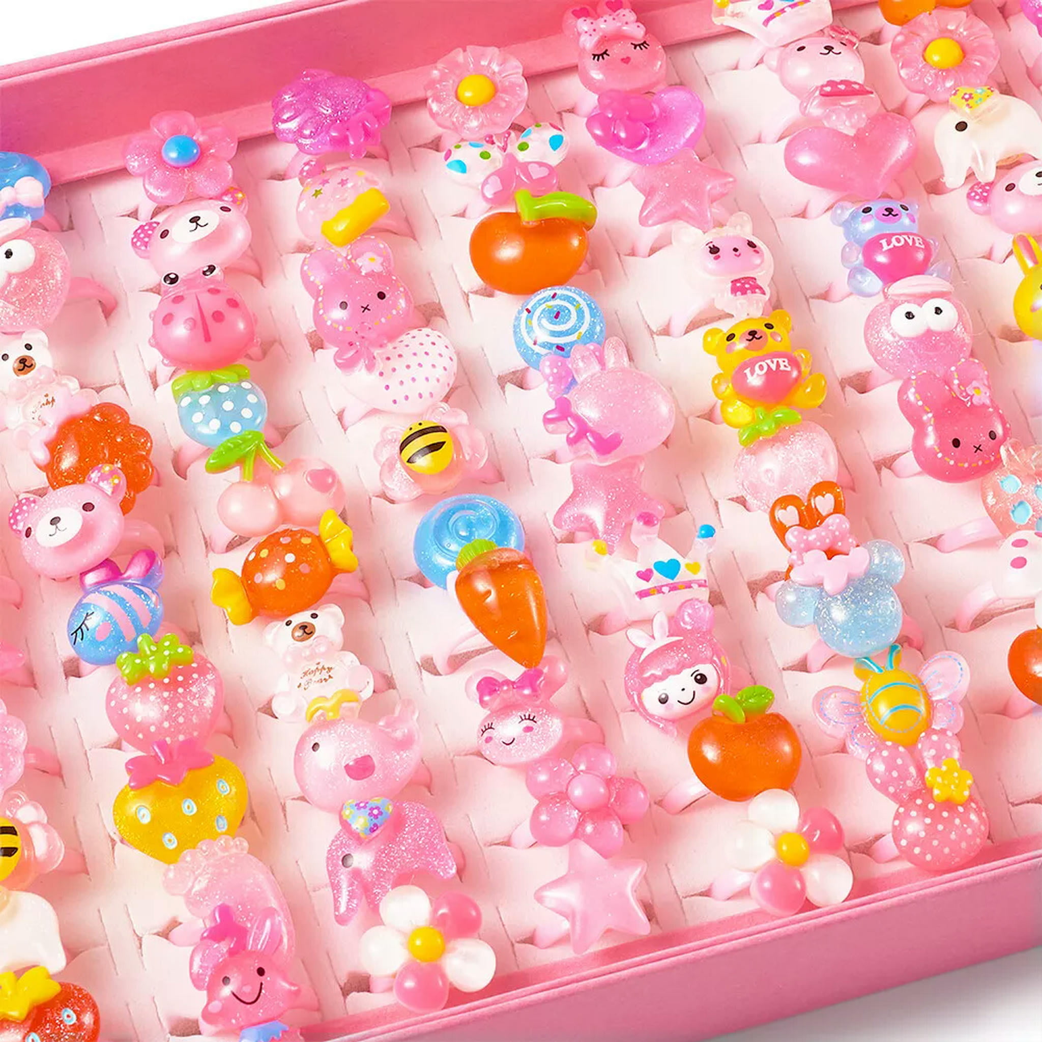 U8MO 100pcs Colorful Cute Jewelry Plastic Kids Rings For Girls DIY Craft Making 14mm