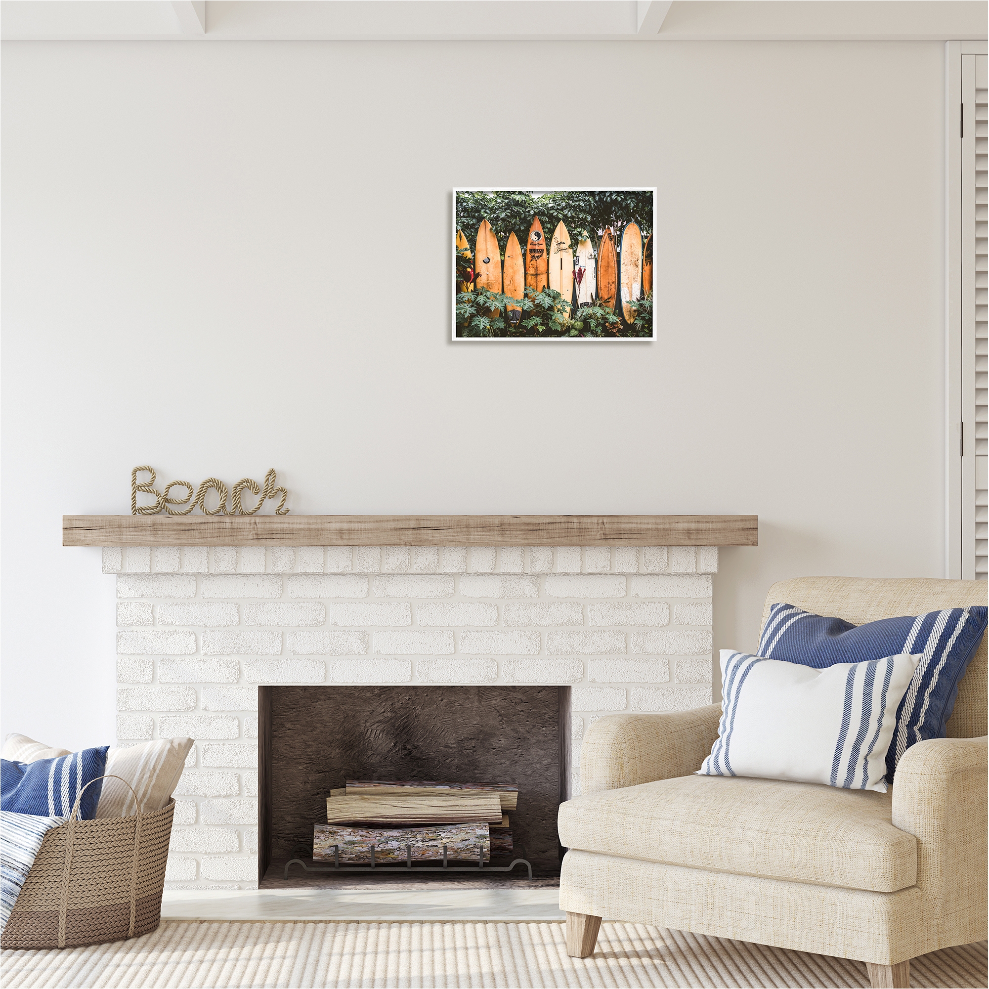 Stupell Industries Surf Boards in Nature Sports Photography White Framed Art Print Wall Art, 20 x 16