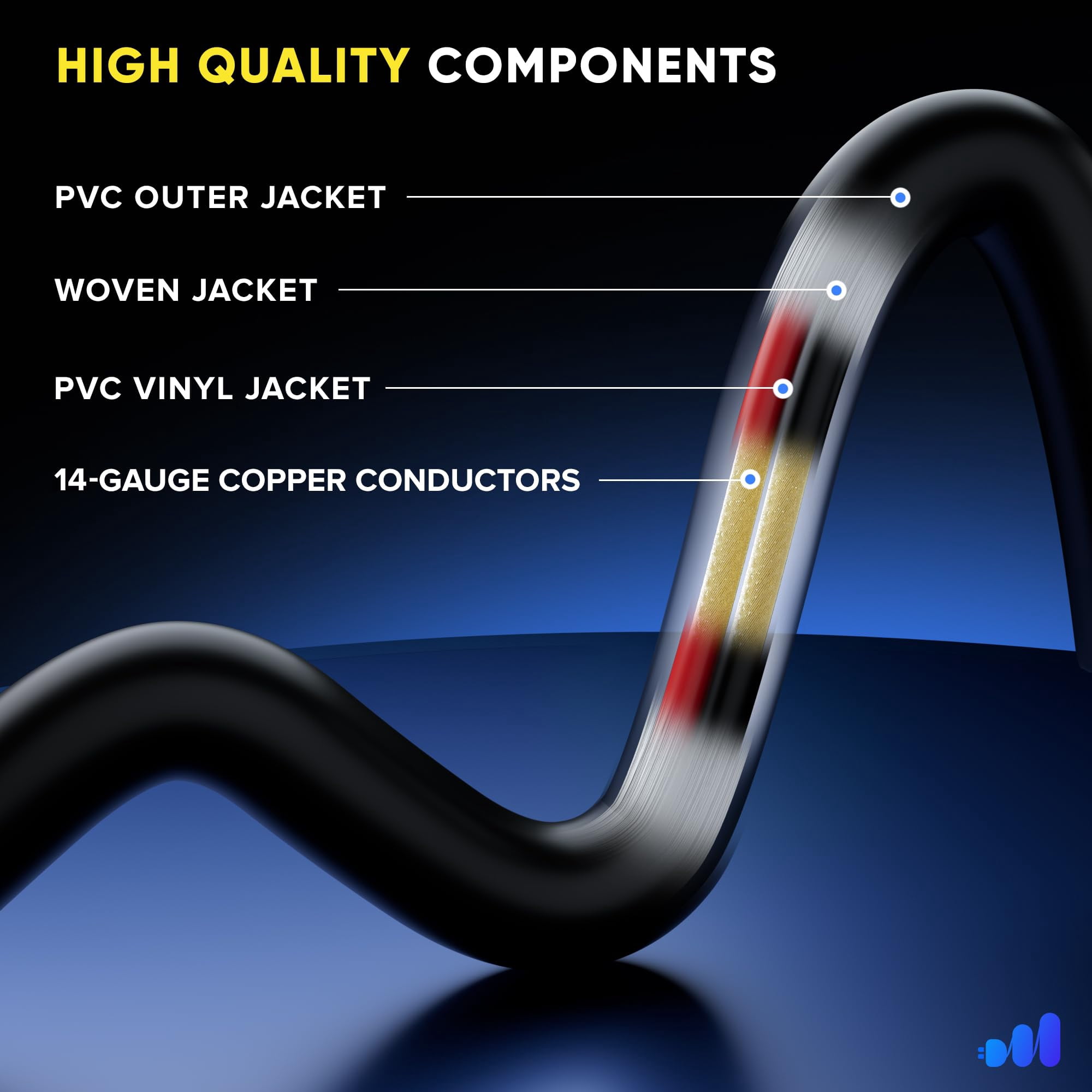 Maximm in Wall Speaker Wire - 50 Feet, Black - 14AWG CL3 Rated 2-Conductor Wire 14/2 (Copper Clad Aluminum) - Banana Plugs Included