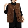 thumbnail image 2 of thefmos Women's Sleeveless Knit Vest with Chest Pocket Solid Color Casual Coat Fashion Spring Fall Outfit, Coffee XL, 2 of 4