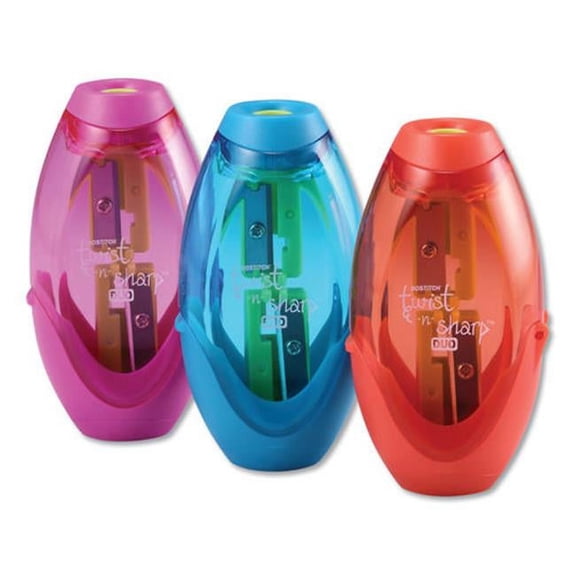BOS 2-Hole Twist-N-Sharp Pencil Sharpener, Assorted Color - 6 Per Pack