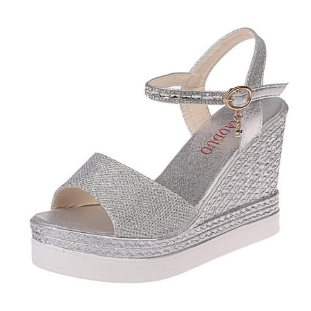 Summer Ladies Shoes Fish Mouth Medium Wedge Heel Metal Buckle Women s Sandals
