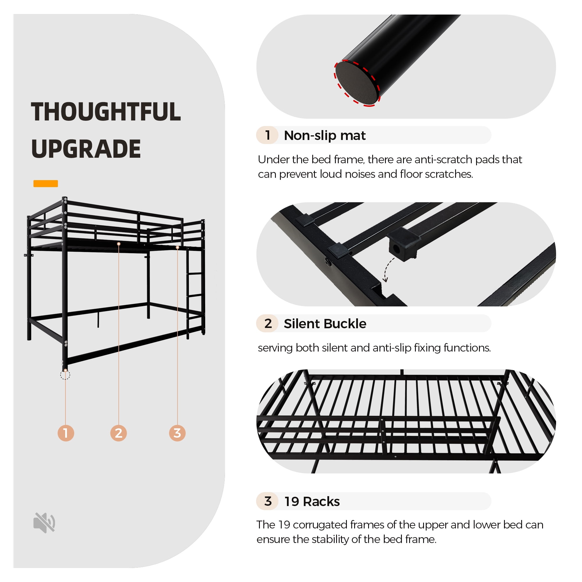 Leumius Metal Loft Bed,Twin Over Twin Bunk Bed with with Safety Guard Rails and Space-Saving Design,Black
