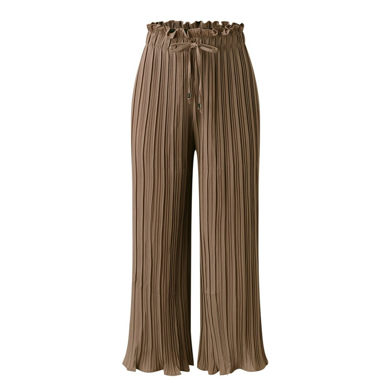 HBFAGFB Casual Pants for Women High Waisted Pleated Wide Leg pants  Comfortable Trousers Khaki Size L 