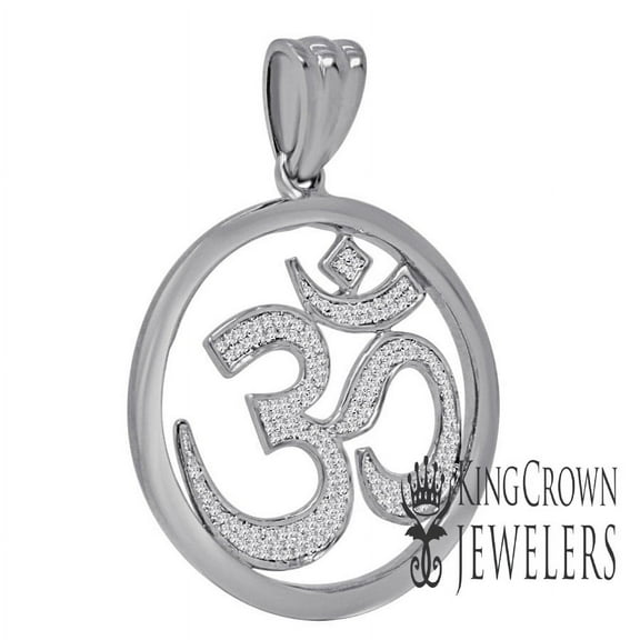 Mens Real Genuine Diamond OM Symbol Hindu Charm 10K White Gold Finish Religious Pendant 1.65''