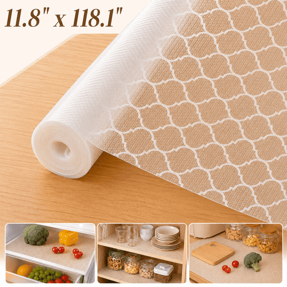 Genreen 11.8 x 118.1 in Shelf Liner Non Adhesive Shelf Liners for Kitchen Cabinets , Waterproof Shelf Paper – Durable EVA Cabinet Liners