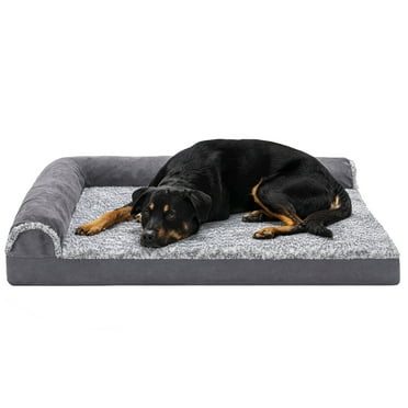 FurHaven Pet Products Two-Tone Faux Fur & Suede Deluxe Orthopedic Chaise Lounge Pet Bed for Dogs & Cats - Stone Gray, Jumbo