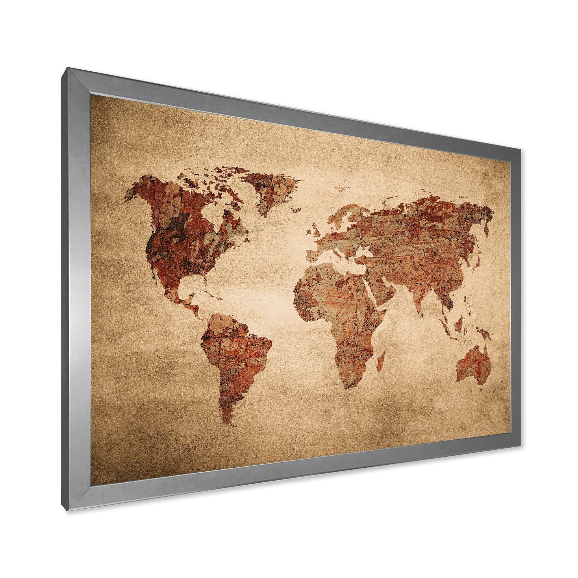 Designart 'Ancient World Map VII' Vintage Framed Art Print