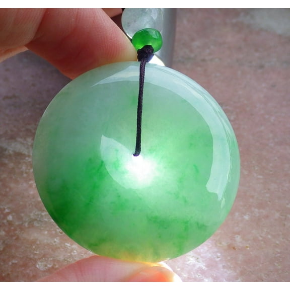 Certified Green Burma 100% Natural A Jade jadeite Pendant Circle Donut Necklace 667969 TN