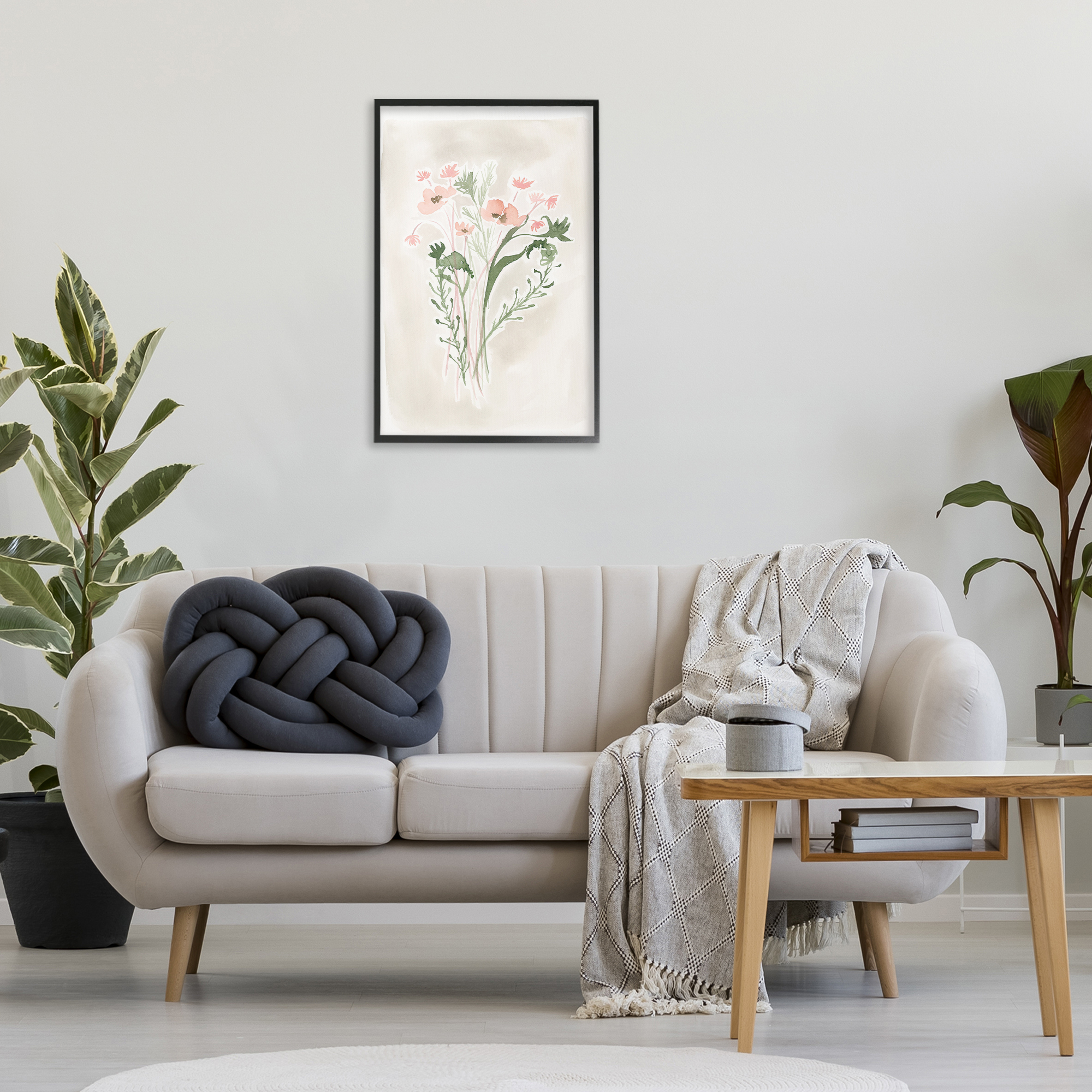 Stupell Industries Soft Organic Florals Botanical & Floral Painting Black Framed Art Print Wall Art, 20 x 30