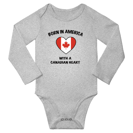 

Born in America With a Canadian Heart Baby Long Sleeve Romper (Gray 12 Months)
