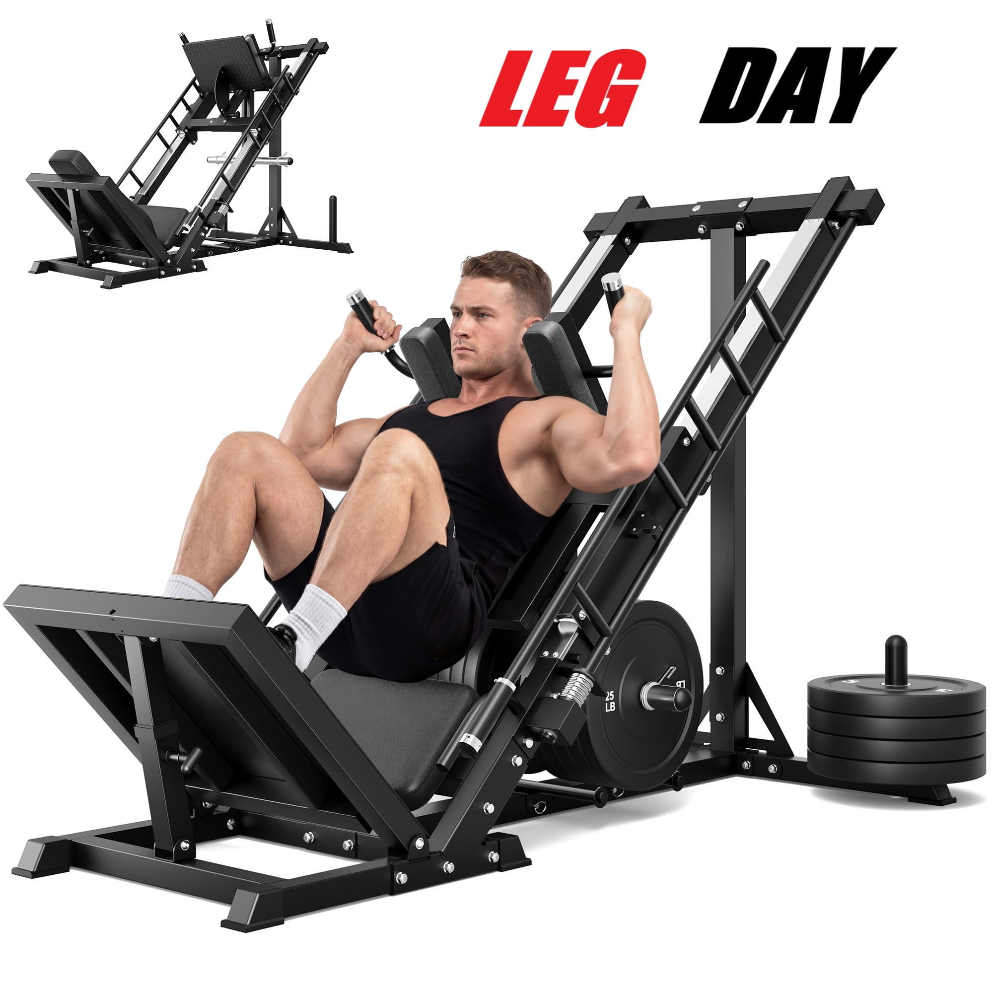 MITONOS Leg Press Hack Squat Machine Combo, 3 in 1 Adjustable Leg Press Machine for Home Gym, Smooth Leg Exercise Machine, Hack Squat Machine for Full Lower Body Workout with Weight Storage Posts L2