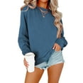 thumbnail image 2 of VISALY Pullover Crewneck Sweatshirt Tunic Sweatshirt Casual Oversized Sweatshirt Long Sleeve Preppy Sweatshirts Fall Pullover Sweaters Comfy Tops Winter Sweatshirts Basic Sweatshirt Navy L, 2 of 6