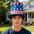 thumbnail image 7 of BiFandian 4th of July American Flag Tall Top Hat, Patriotic Red White Blue Star Stripe Party Hats, Wide Brim Star Printed Tall Cylinder Hat for Independence Day Memorial Day Decor, 7 of 7