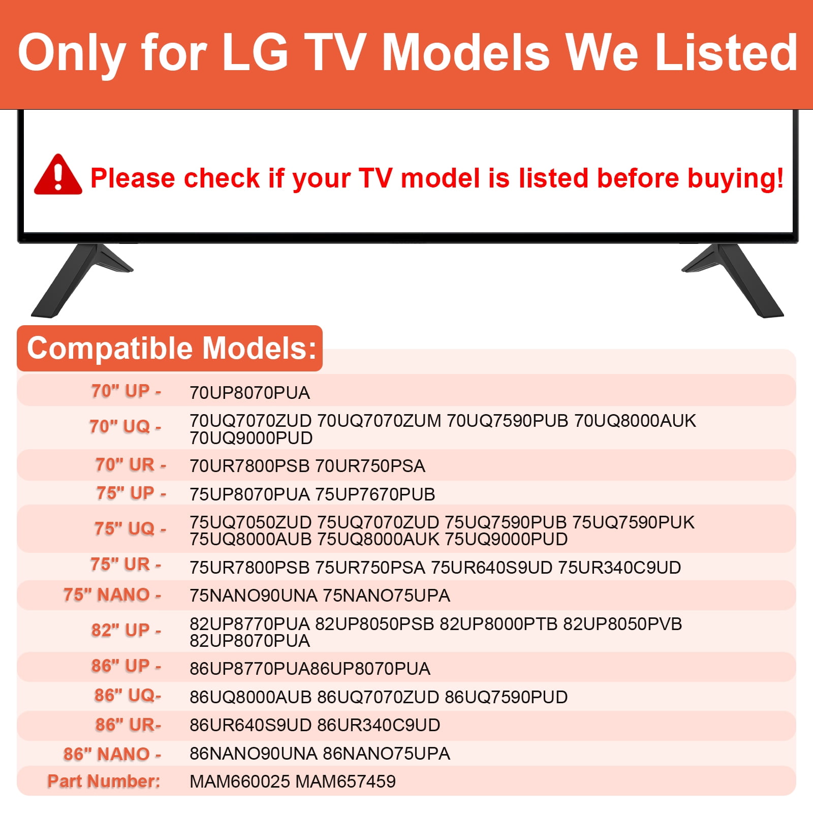 Stand for LG TV Legs Replacement, Only for LG 70" 75" 82" 86" TV Models We List, for 70UP8070 70UQ7070ZUD 70UQ7590PUB 70UQ8000 75UP8070 75UQ8000 82UP8770 86UP8770 86UQ8000 86UQ7070 86UQ7590