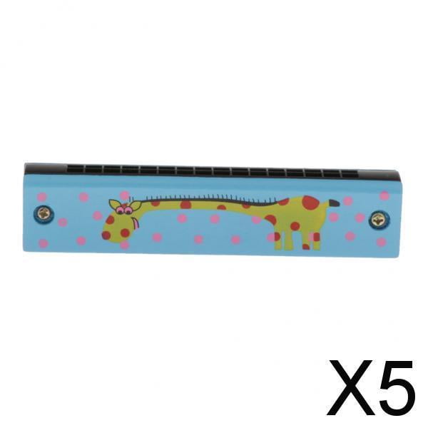 5x Armónicas Pintadas de Dibujos Animados de Madera de Mini Juguete para Bebé Patrón de Jirafa 5 piezas