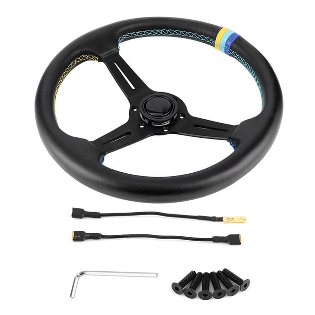 Leather Steering Wheel,350mm/14in for GReddy Style Car Modified Accessory Steering Wheel Replacement Effortless Installation