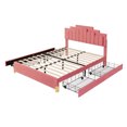 thumbnail image 5 of Full Size Platform Bed Frame with 4 Lighting Modes LED Lights and 4 Drawers, Velvet Upholstered Irregular Platform Bed Frame, 5 of 8