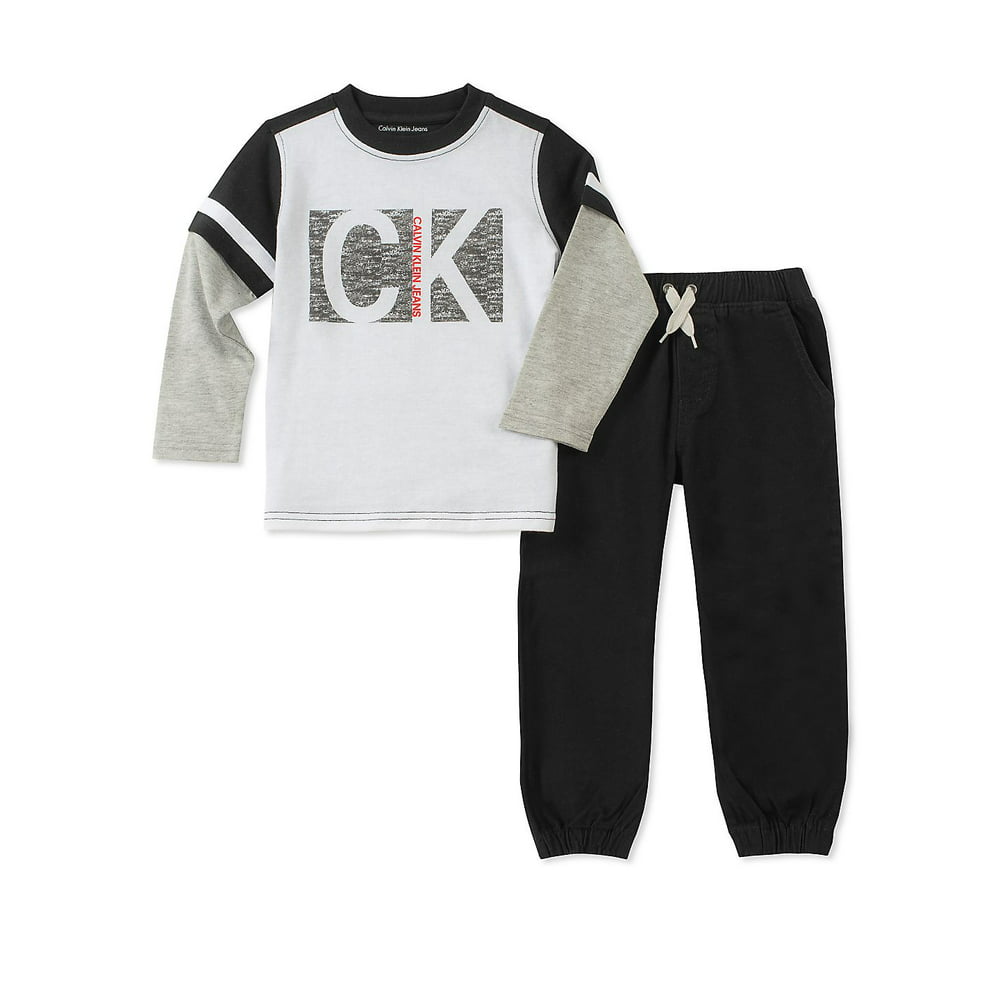 Calvin Klein - Little Boy's Two-Piece Crewneck Top and Jogger Pants Set ...