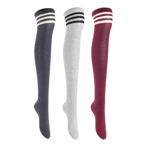 Lian LifeStyle Women's 3 Pairs Adorable Comfortable Soft Thigh High Over Knee High Cotton Socks, Size 6-9, JMYP1022 DarkGrey, LightGrey, Wine