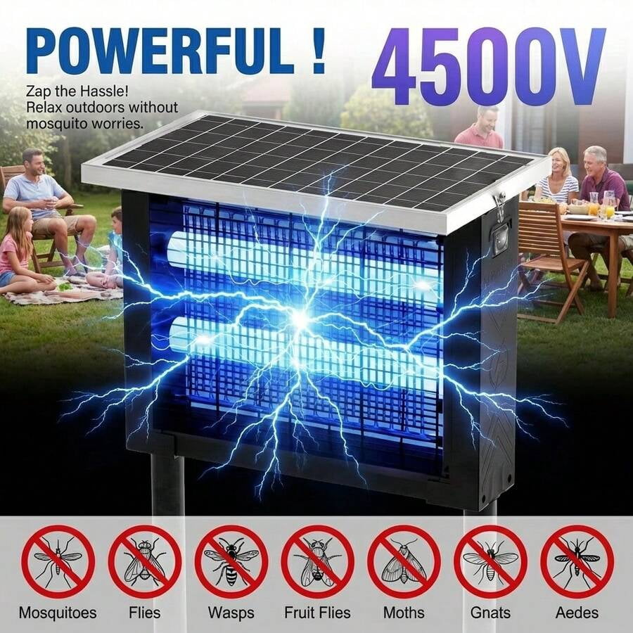Rechargeable Outdoor Solar Bug Zapper with LED Night Light, Electric Insect Zapper for Patio, Backyard, and Garden Use