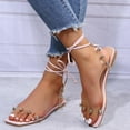thumbnail image 5 of Juebong Sandals clearance Lace up Flat Sandals, Rhinestone Dresssy Low Wedge Travel Flat Sandal, Summer Wedding Shoes Cute Strappy Open Toe Flat Sandals, 5 of 5