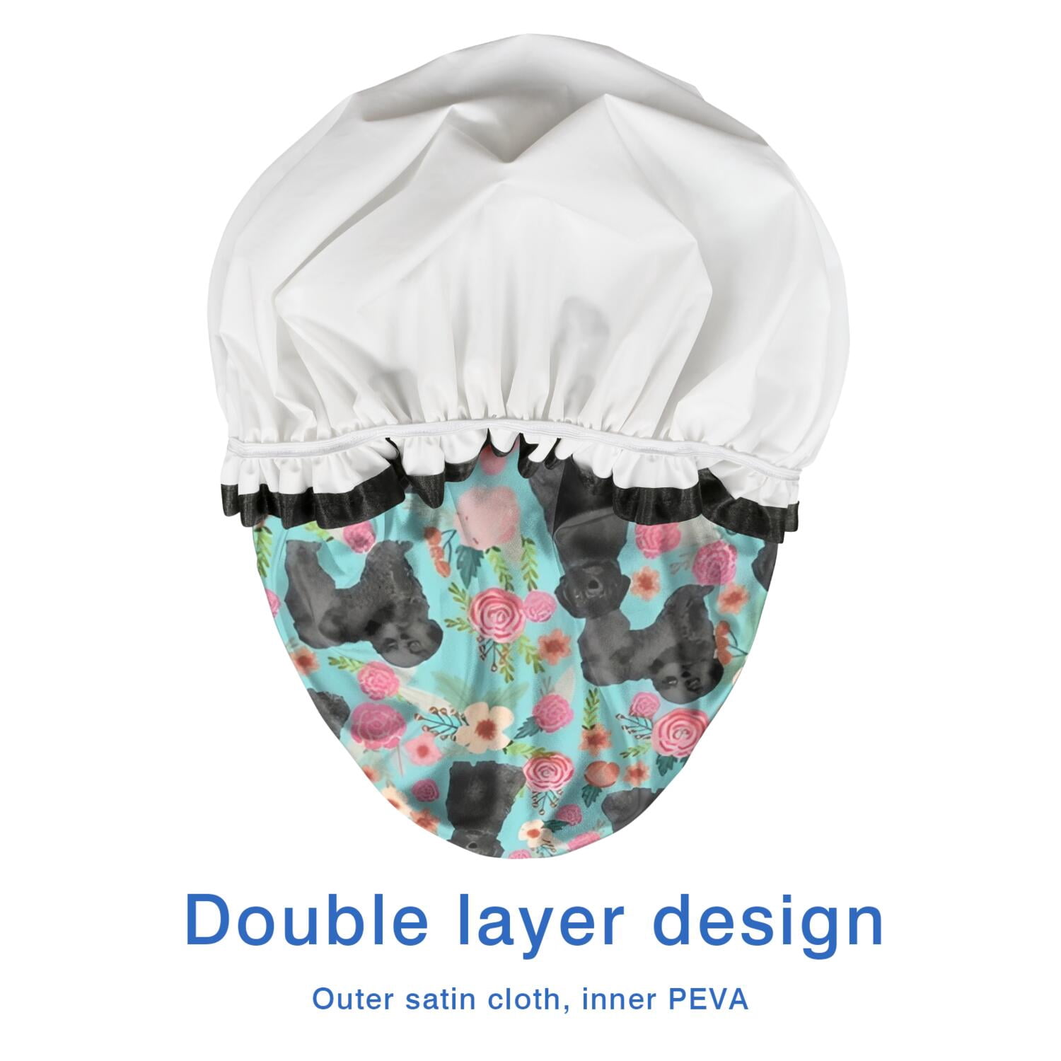 Shower Caps,Bichon Dog Blue Florals Waterproof Shower Cap for Women 4 Pieces,Double Reusable Hair Cover for Shower PEVA Elastic Stretch Hem