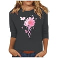 thumbnail image 2 of Jsaierl Women's Breast Cancer Shirts Pink Ribbon Graphic Tees Trendy 3/4 Sleeve Tops Dressy Casual Tunic Blouses Hope and Support T Shirts, 2 of 4