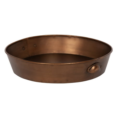 Large Round Wicker Tray Kate and Laurel Forgeham Large Traditional Rustic Farmhouse Round Metal Tray with Handles, Antique Copper Finish ()