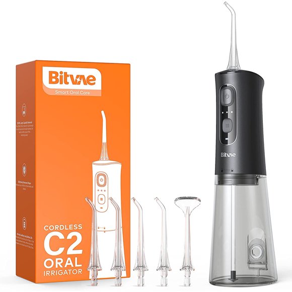 Bitvaen Hydropulseur, Hydropulseur Portable 300 ML pour les Dents, Bitvae 3 Modes de Nettoyage 6 Embouts de Jet, Hydropulseur sans Fil pour le Nettoyage