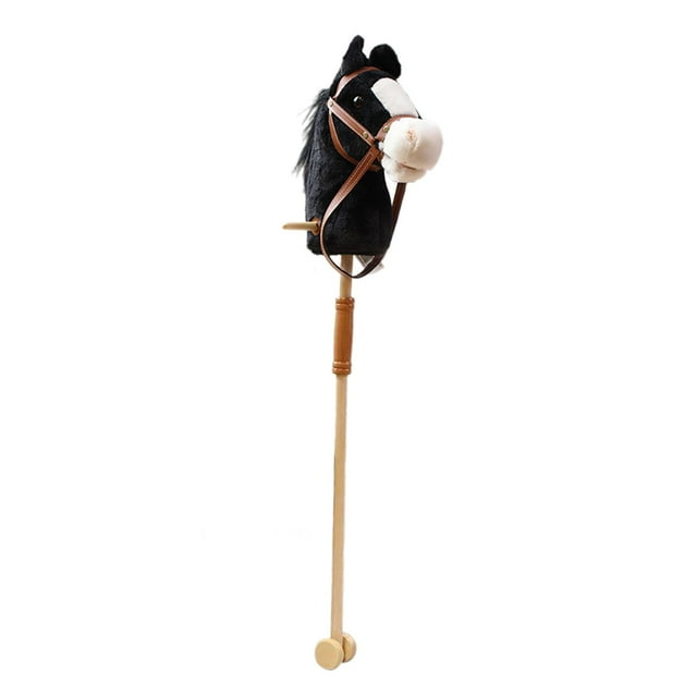Caballo de palo divertido y resistente de peluche para montar a caballo, ideal para niños y niñas de 3 años en adelante. negro con rodillo