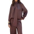 thumbnail image 3 of Women Tie Neck Blouse, Button Down Long Sleeve Bodysuits Top Professional Clothes Brown M, 3 of 8