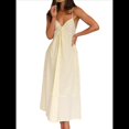thumbnail image 2 of Vestido de Verano con Cuello en V para Mujer, A Rayas, Estilo Bohemio, para Playa, con Tirantes Finos y Lazo en la Espalda. Amarillo S, 2 of 10