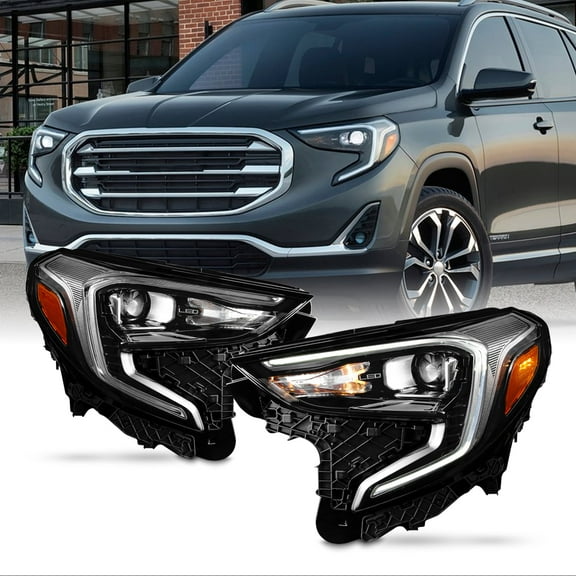 AKKON - Fits 2018-2021 GMC Terrain LED Tube Running Side Marker [HID/Xenon Type] Projector Chrome Headlights Left Right