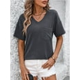 thumbnail image 4 of XCHQRTI Womens V Neck Casual T Shirts Texture Knit Short Sleeve Blouses with Pocket Dressy Summer Work Tops, 4 of 6