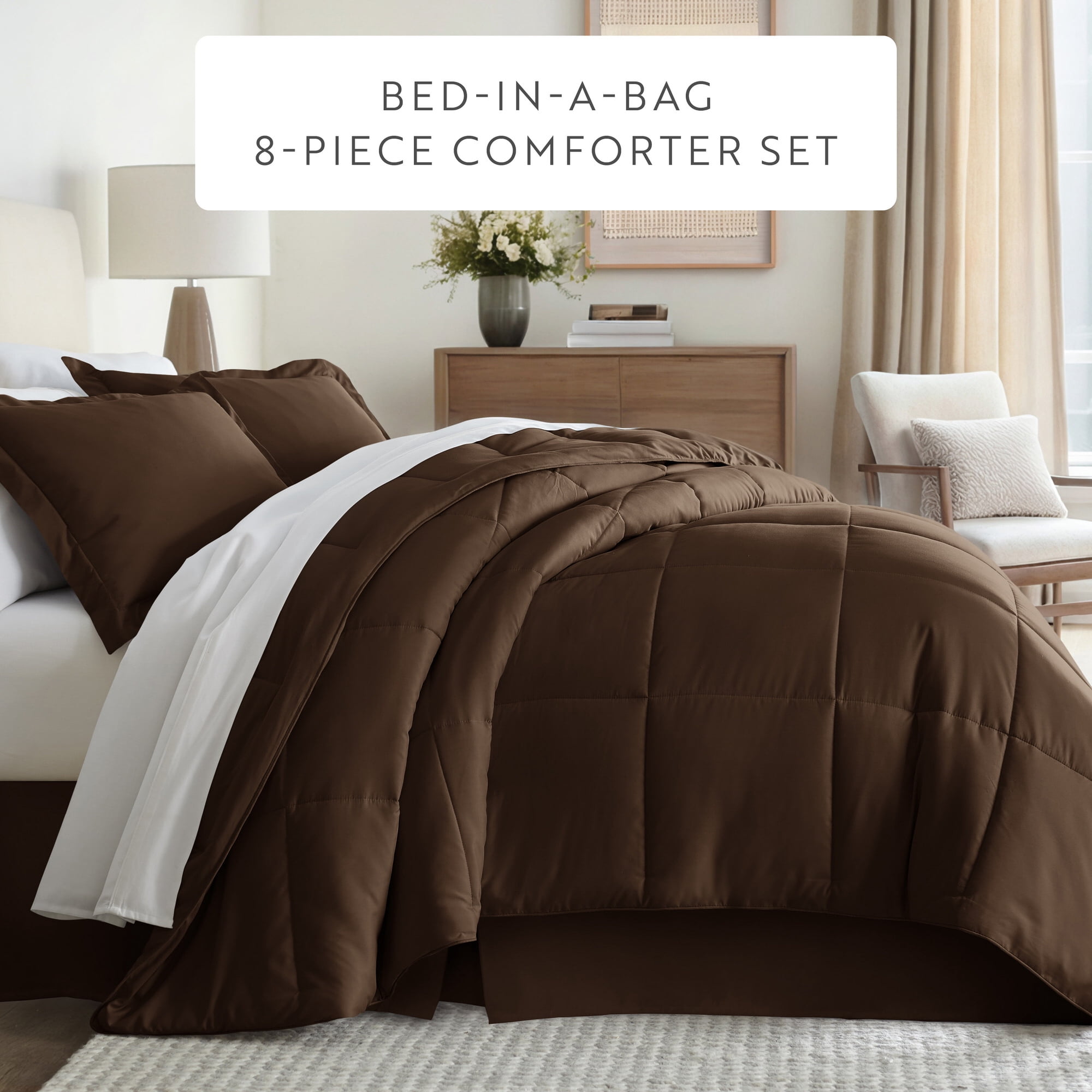 Noble Linens 8-Piece Chocolate Bed in a Bag Microfiber Bedding Set, Twin XL