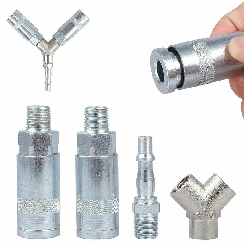 Airline T Piece 3 Way Quick Release Fittings for Compressor Air Hose 1/4 BSP