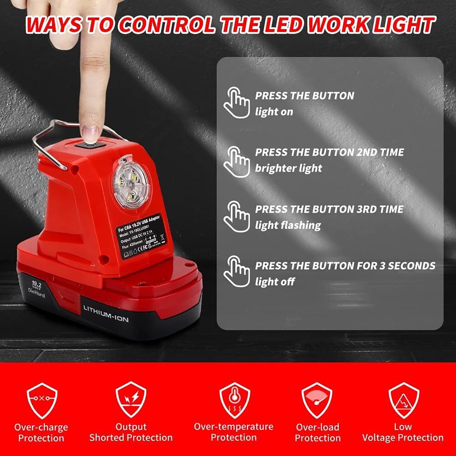 Multi-functional Charger Adapter with LED Dual USB Output Power Bank for Craftsman 19.2V Ni-cd Battery