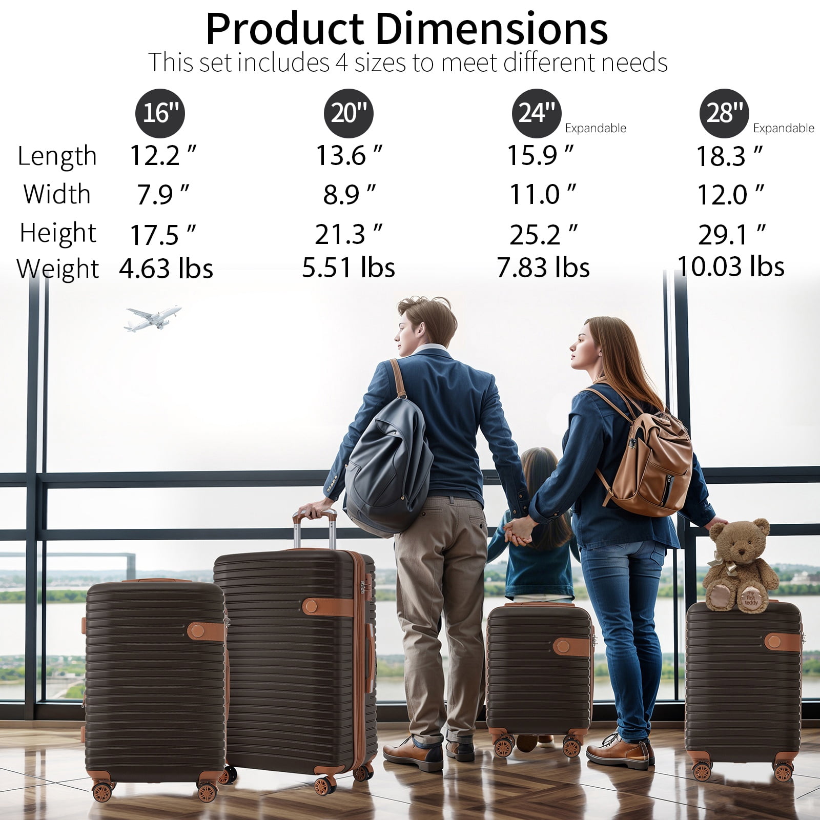 EUROCO 8 Piece Luggage Set, Expandable ABS Durable Suitcase Sets with 4 Packing Cubes,TSA Lock and Spinner Wheels,Lightweight Hardshell Travel Luggage Set,Coffee