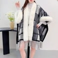 thumbnail image 2 of Xfvqtps Women Cape Faux Fur Collar Cloak Tassel Hem Fashion Plaid Print Open Front Thickened Warm Loose Streetwear Windproof Coldproof Warm Winter Long Coat Gray, 2 of 6