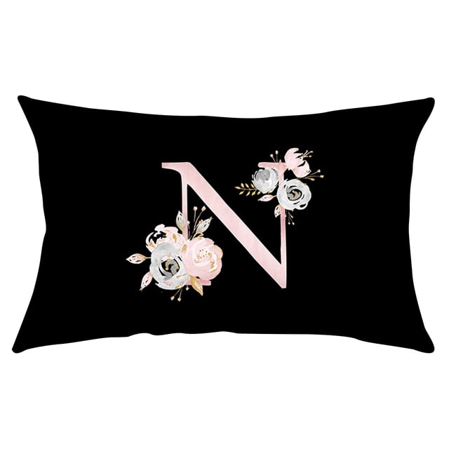Fiudx Funda de Almohada Floral, Elegante Diseño Del Alfabeto Inglés, Suave Poliéster Color Melocotón, Ideal para Sofá Cama, Sillón, Aspecto Acogedor y Moderno, Tamaño 50 X 30 Cm, Ideal Como Regalo.