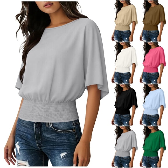 jiaxiM Ladies Tops and Blouses Solid Tshirts Shirts for Women Athletic Short Sleeve Loose Fit Basic Tee Womens Shirts Work Dressy Casual Beach Vacation,Red