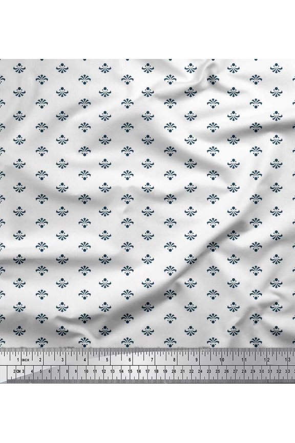 Viscose Chiffon Fabric Dot & Blue Small Motif Shirting Print Sewing Fabric Yard 42 Inch Wide