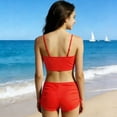 thumbnail image 3 of Pandaie Girls' Bandeau Bikini 2-Piece Swimsuit Solid Color Halter Tankini Kids Tank Tops Drawstring Shorts Bathing Set for Beach Vacation 13-14 Years Red, 3 of 9
