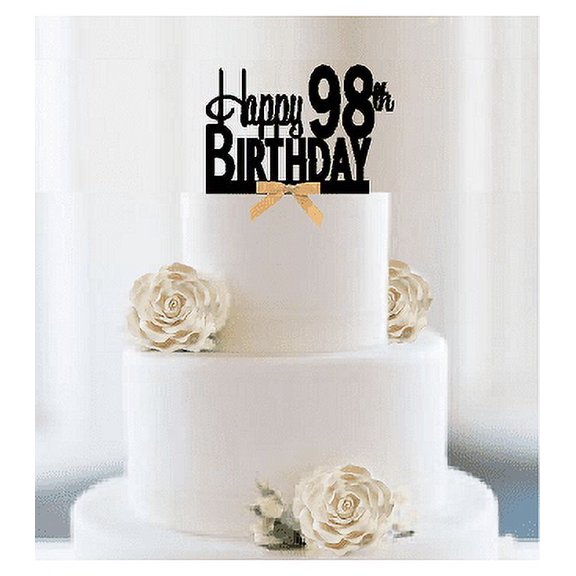 Item#098CTGR - Happy 98th Birthday Elegant Cake Decoration Topper with Gold Bow