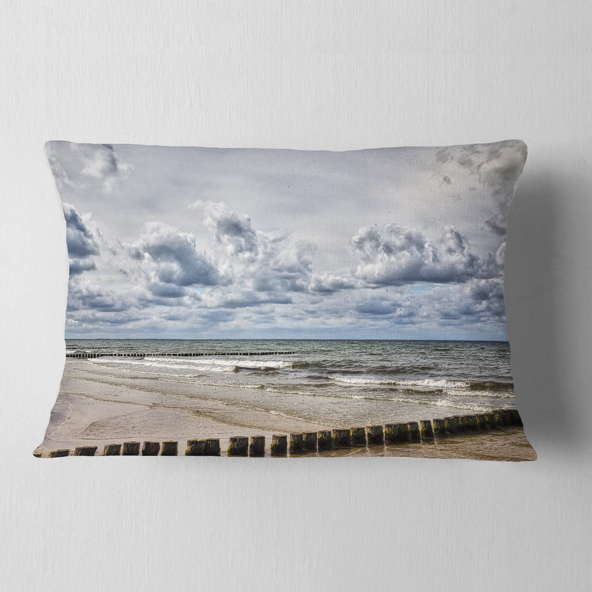 Designart Stormy Weather in Hiddensee Sea - Seascape Throw Pillow - 12x20