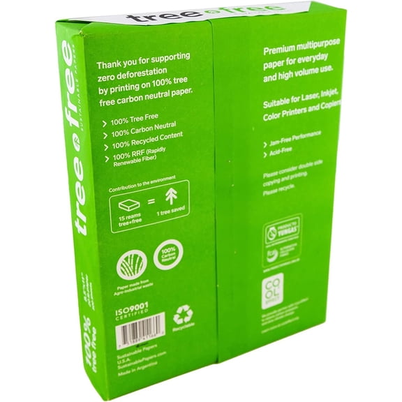 YUYAN-Tree Free Copy Paper, 20 LB, 8.5" x 11", 92 Bright 100% Tree Free Carbon Neutral Acid Free, Made from Sugarcane Waste Fiber (500/Ream), 3-Reams