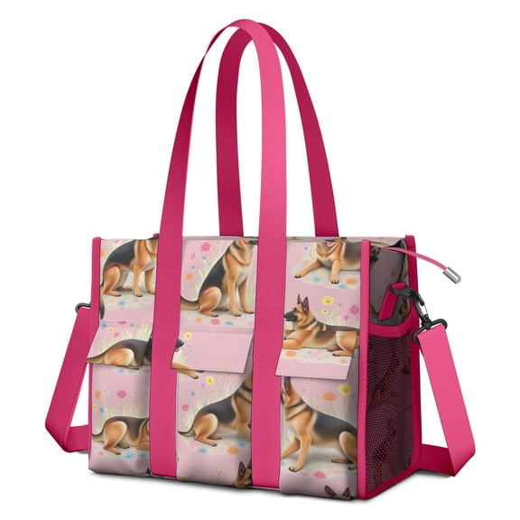 Teacher Tote Bag,German Shepherd Teacher Utility Tote Bag,Large Work Tote Bags for Women with Multiple Pockets,Top Zipper Closure,13.8x10.6x6.7 Inch