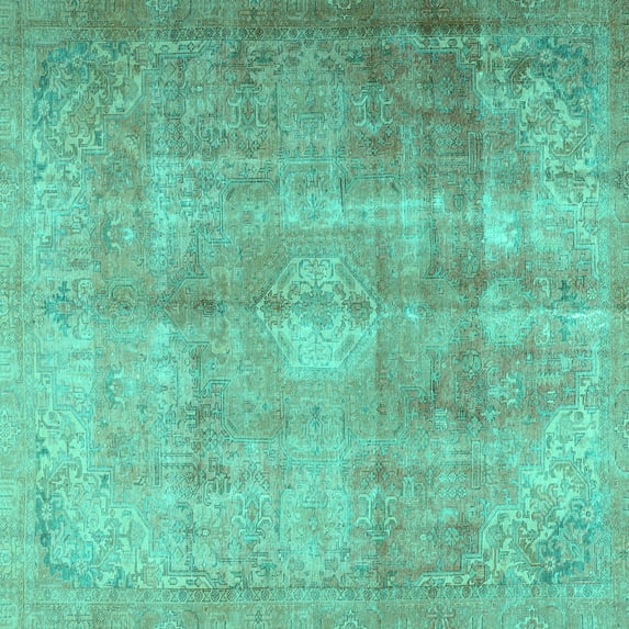 Ahgly Company Machine Washable Indoor Square Persian Turquoise Blue Traditional Area Rugs, 5' Square