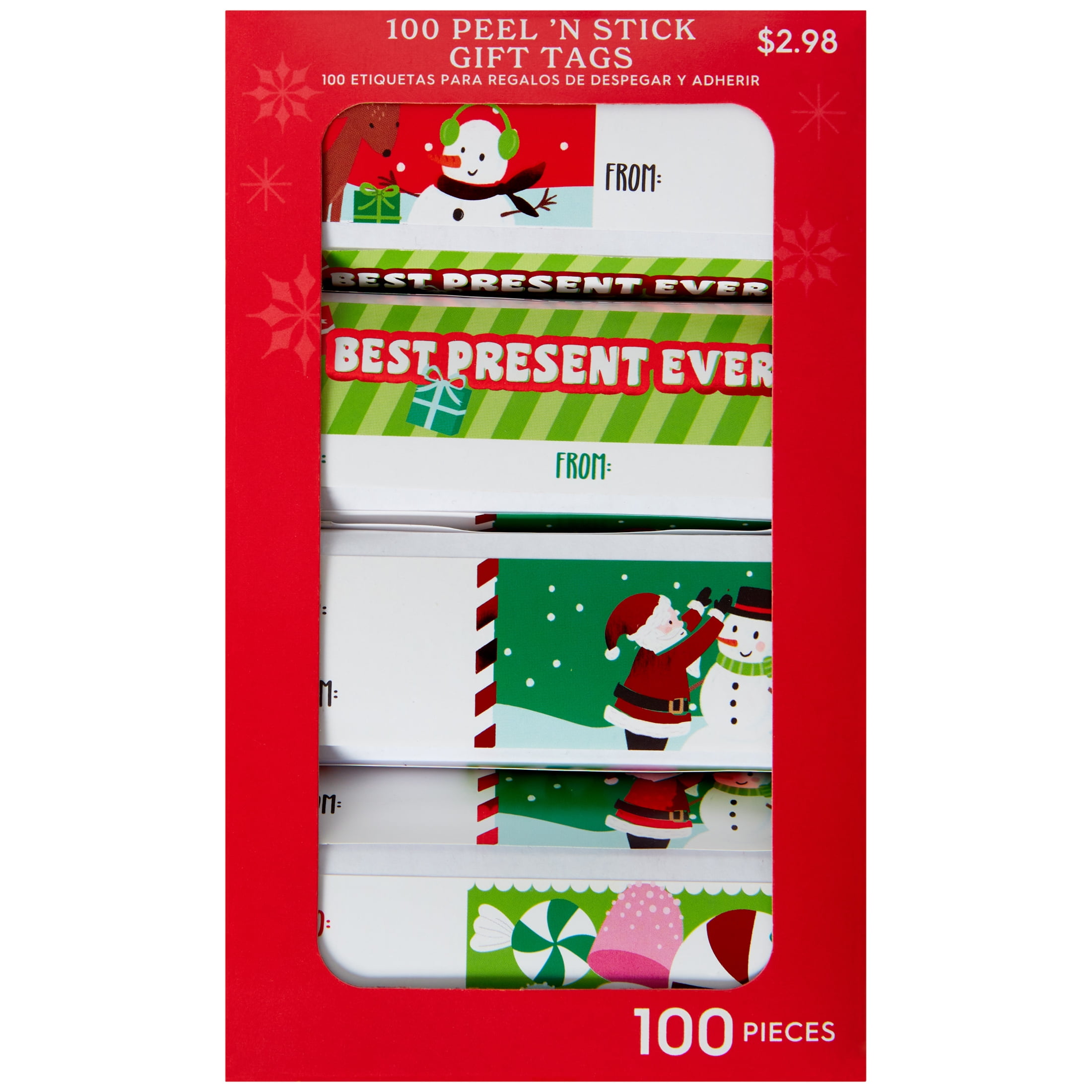 Holiday Time Whimsical Self Stick Gift Tags, Peel 'N Stick Christmas Labels, Foil and Paper, 100 Count